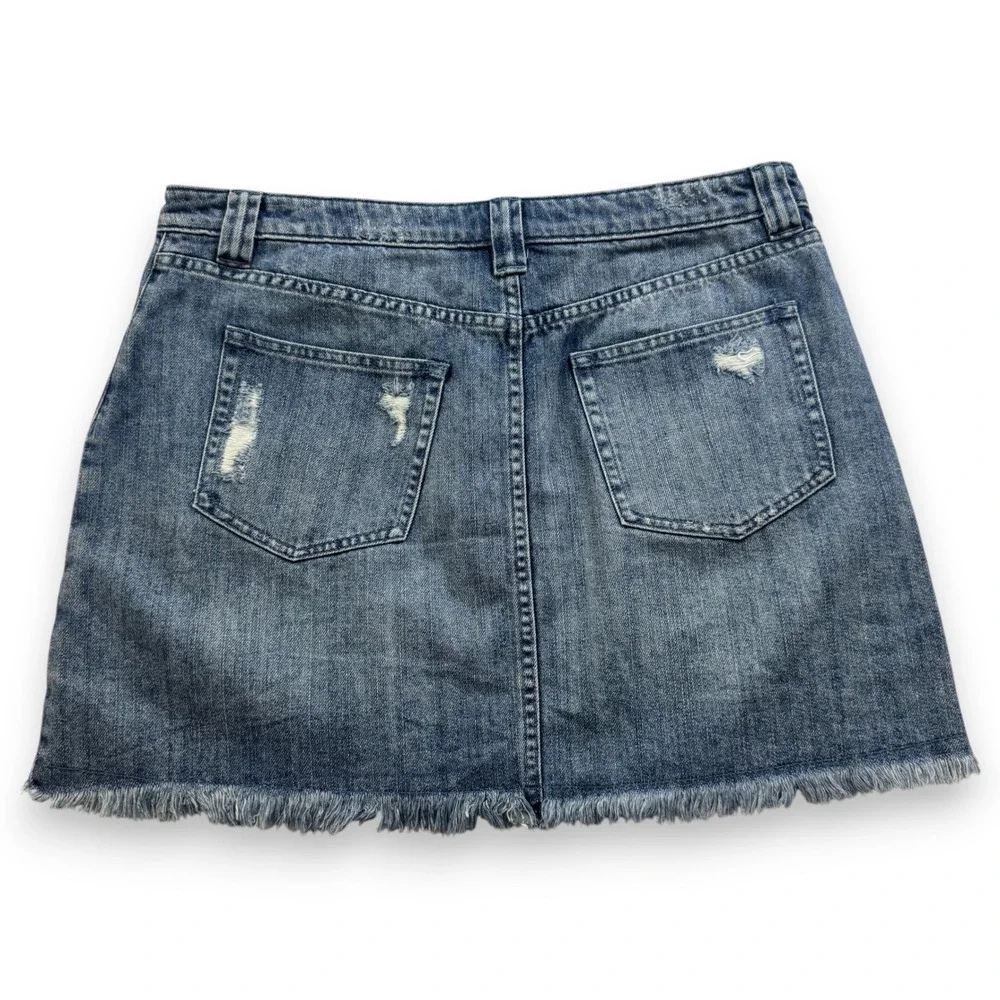Michael Kors Womens Distressed Denim Mini Skirt Medium Wash Raw Hem Size 12